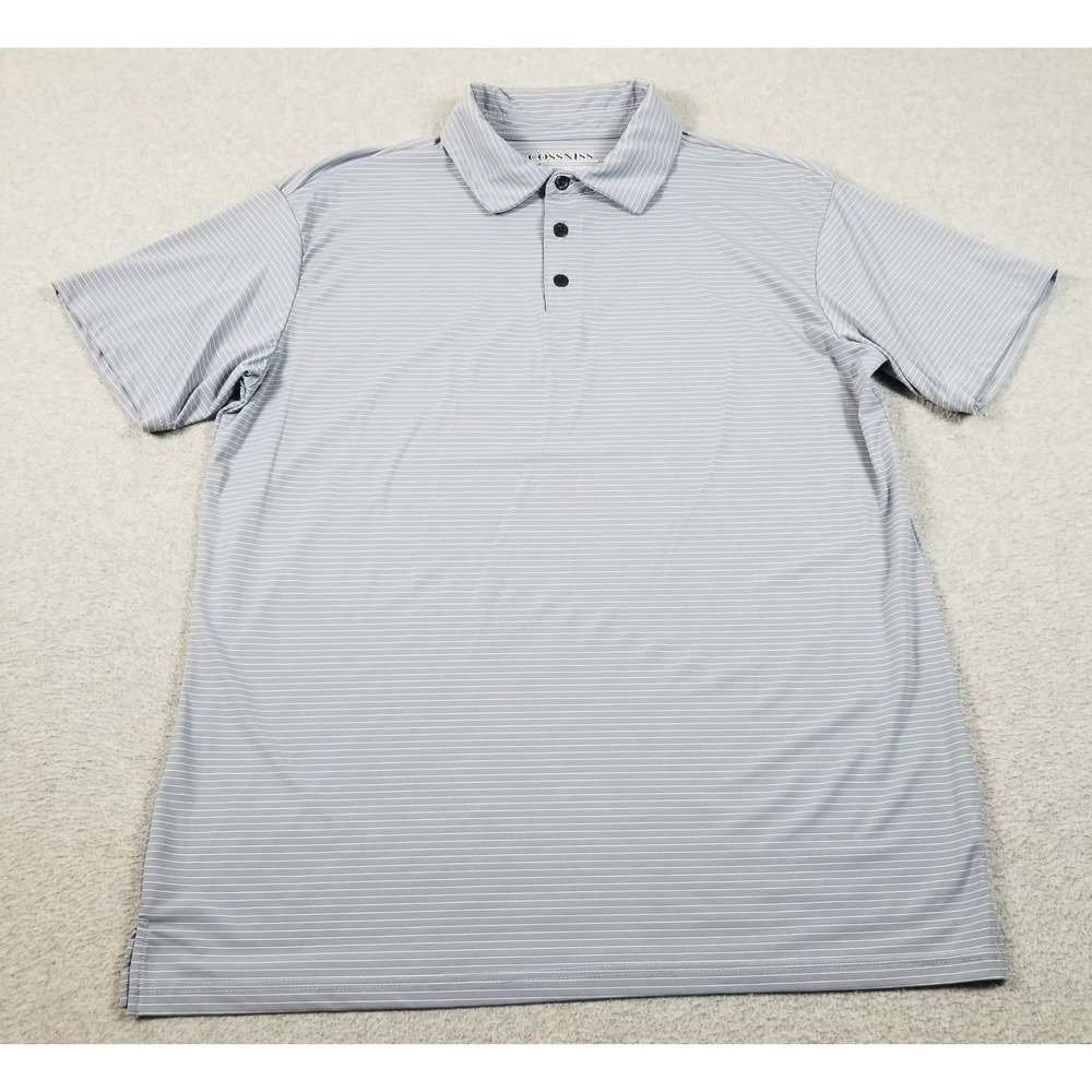 COSSNISS Polo Shirt Mens M Medium Blue‎ White Striped Short Sleeve Golf Jersey